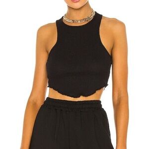 h:ours Black Ribbed Crop Top